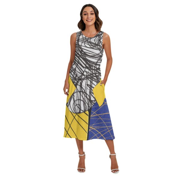 All-Over Print Women's Sleeveless Dress With Diagonal Pocket