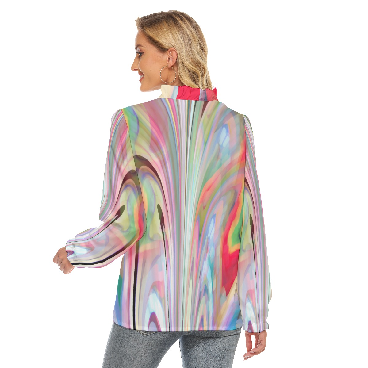 All-Over Print Women's Pleated Collar V-neck Shirt - Image 4