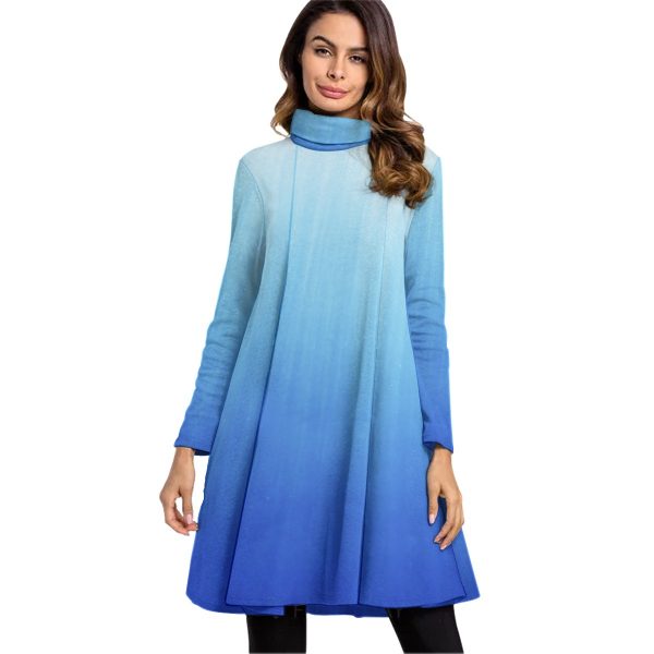 All-Over Print Women's High Neck Dress With Long Sleeve