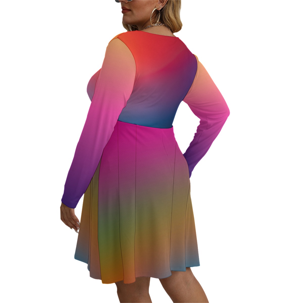 All-Over Print Women's V-neck Long Sleeve Dress(Plus Size) - Image 4