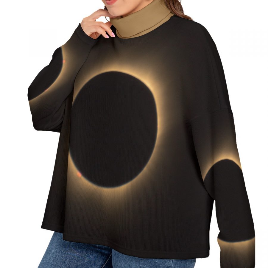 All-Over Print Women's Turtleneck Imitation Knitted Sweater (Plus Size) - Image 3
