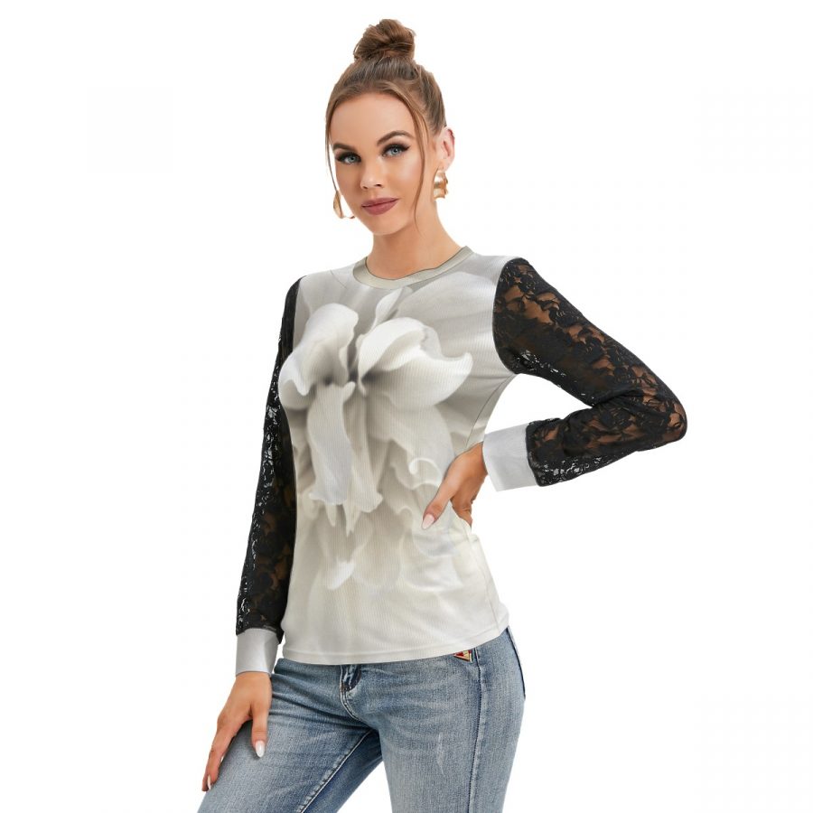 All-Over Print Women's T-shirt And Sleeve With Black Lace - Image 2