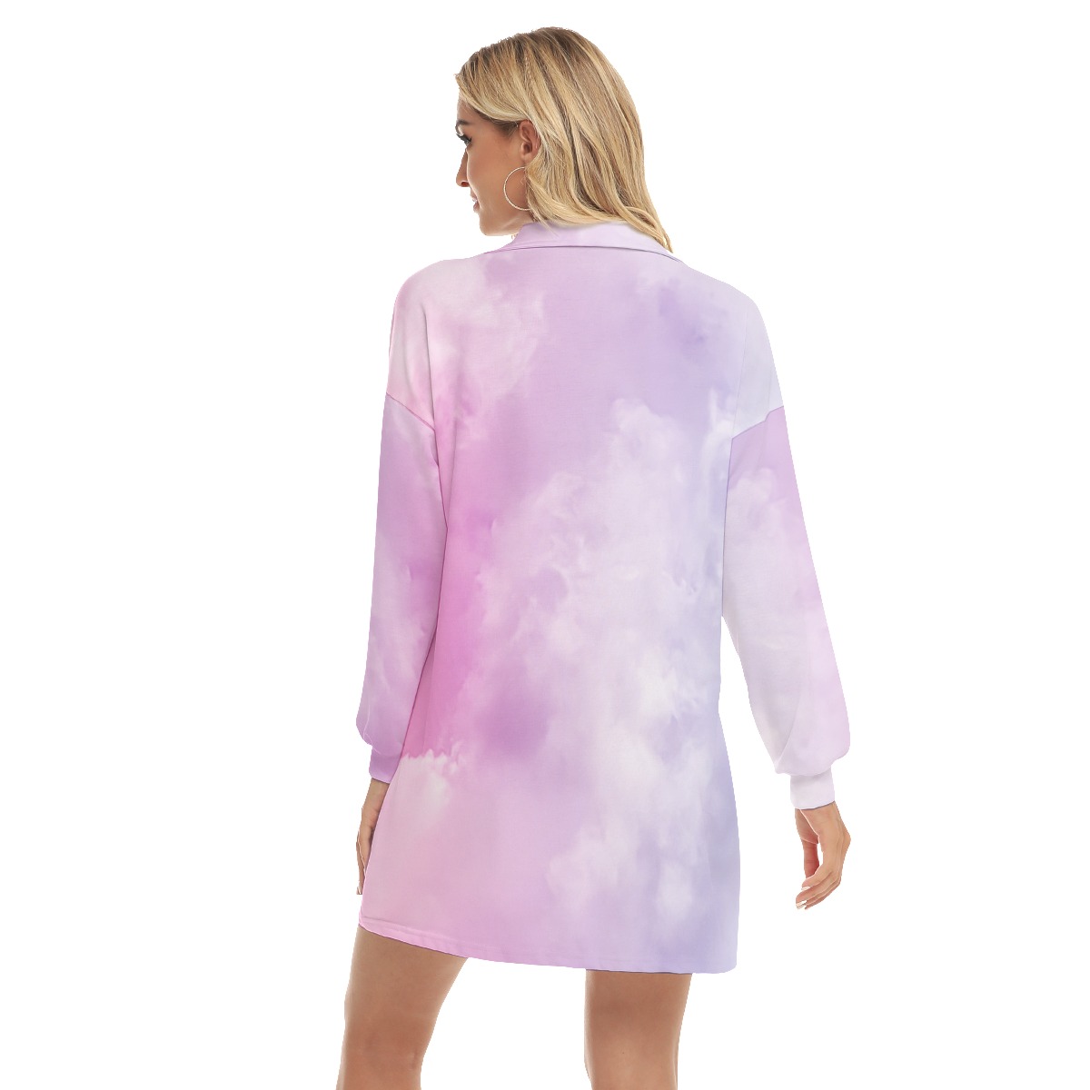 All-Over Print Women's Shallow V-Neck Drop-Shoulder Long Sleeves Blouse - Image 4