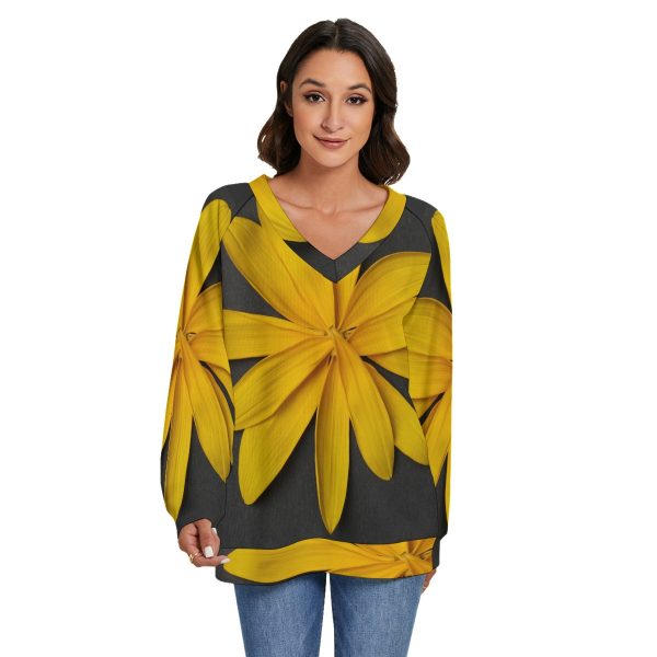 All-Over Print Women's V-neck Imitation Knitted Swteater With Long Sleeve