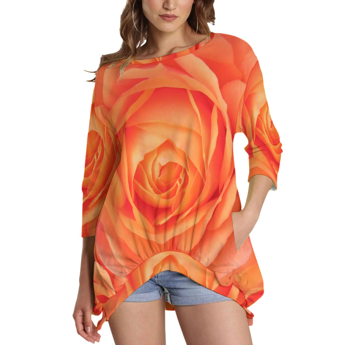 All-Over Print Women's Sweatshirt With Irregular Pleated Hem - Image 3