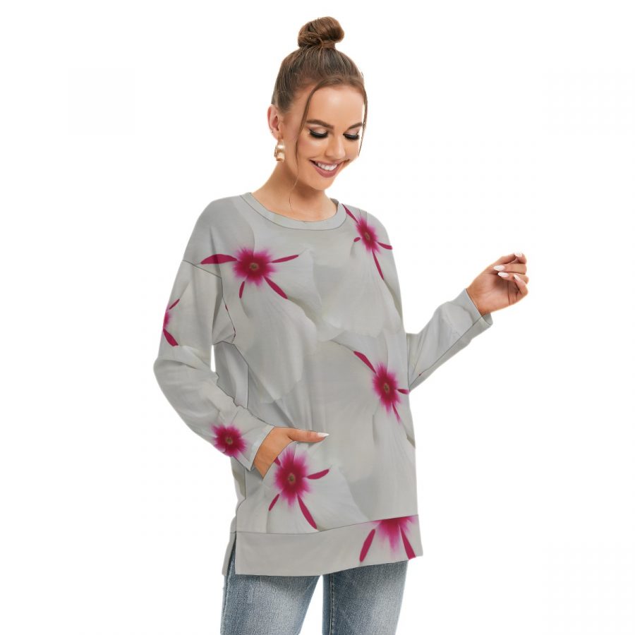 All-Over Print Women's Side Split O-neck Sweatshirt - Image 2