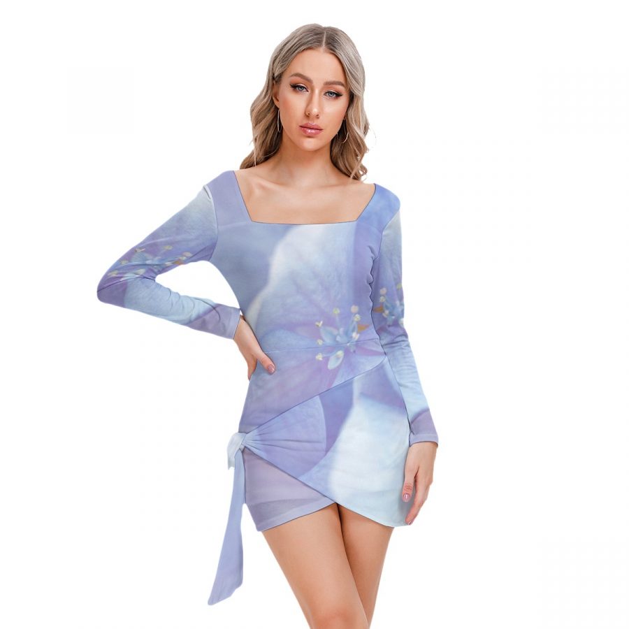 All-Over Print Women’s Square Collar Dress With Long Sleeve