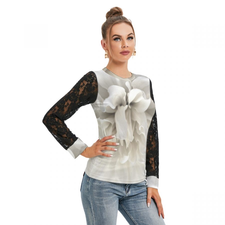All-Over Print Women's T-shirt And Sleeve With Black Lace - Image 3