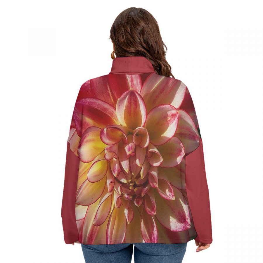 All-Over Print Women's Turtleneck Imitation Knitted Sweater (Plus Size) - Image 4