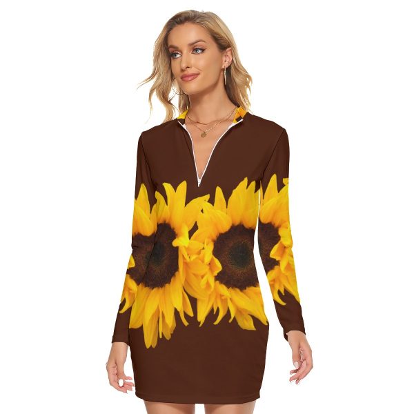 All-Over Print Women's Zip Front Tight Dress