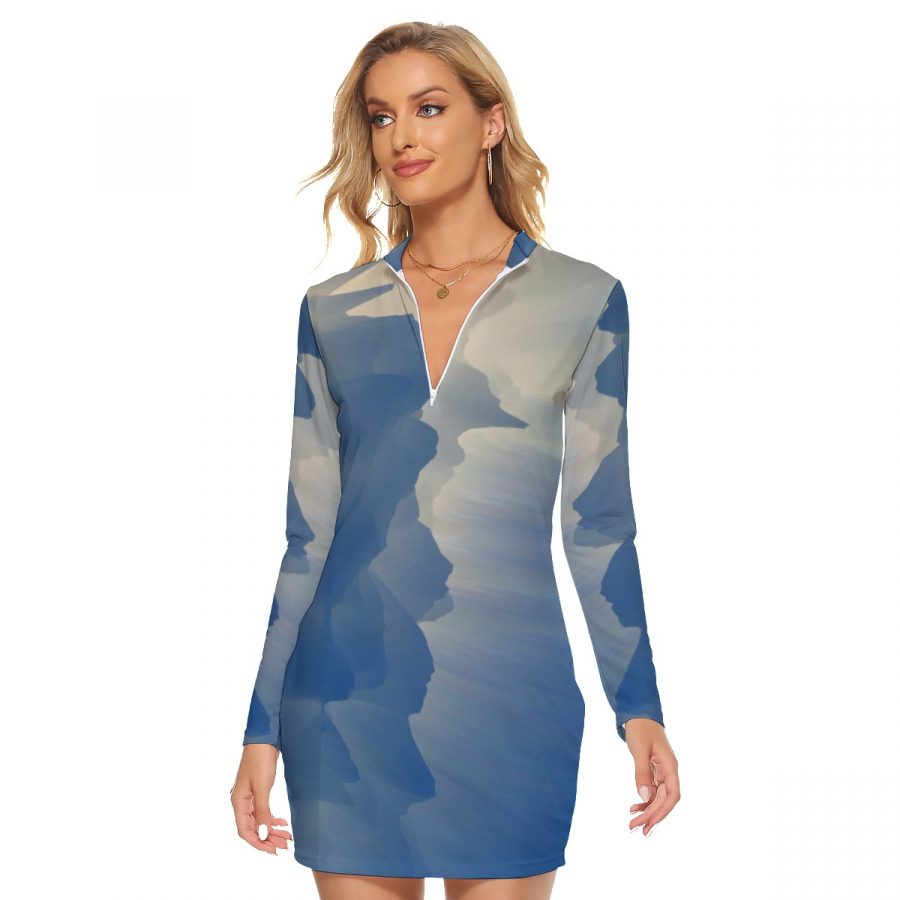 All-Over Print Women's Zip Front Tight Dress