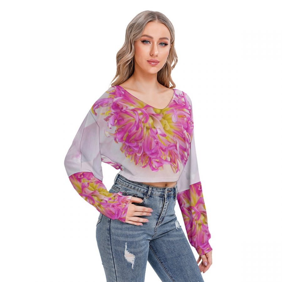 All-Over Print Women's V-neck Drop-shoulder Cropped Sweatshirt - Image 2