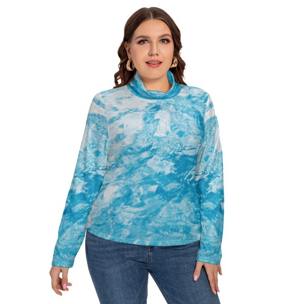 All-Over Print Women's Turtleneck T-shirt With Long Sleeve(Plus Size)