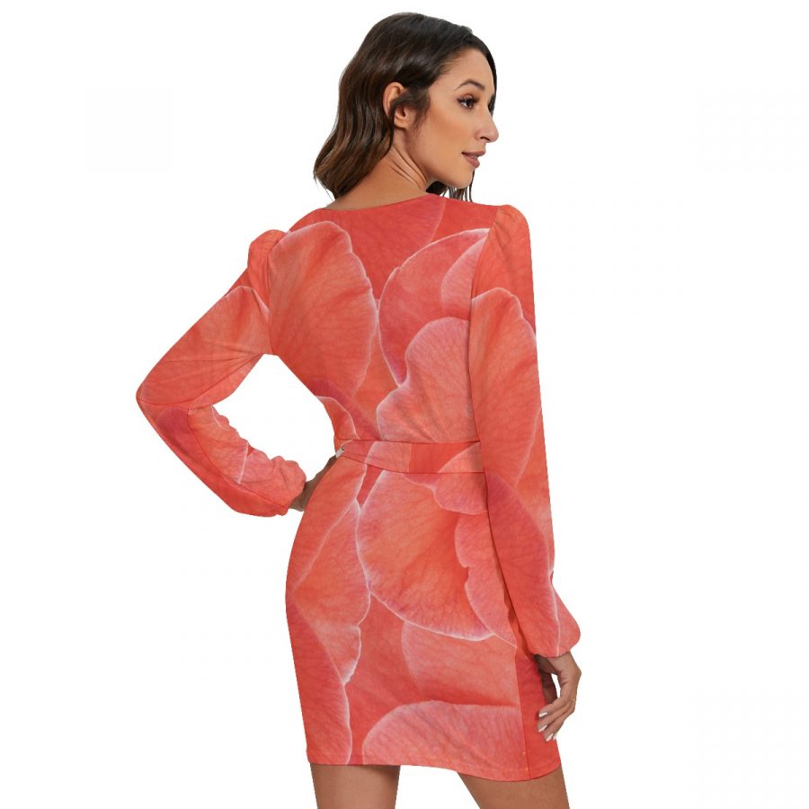 All-Over Print Women's Long Sleeve Dress With Waist Belt - Image 4