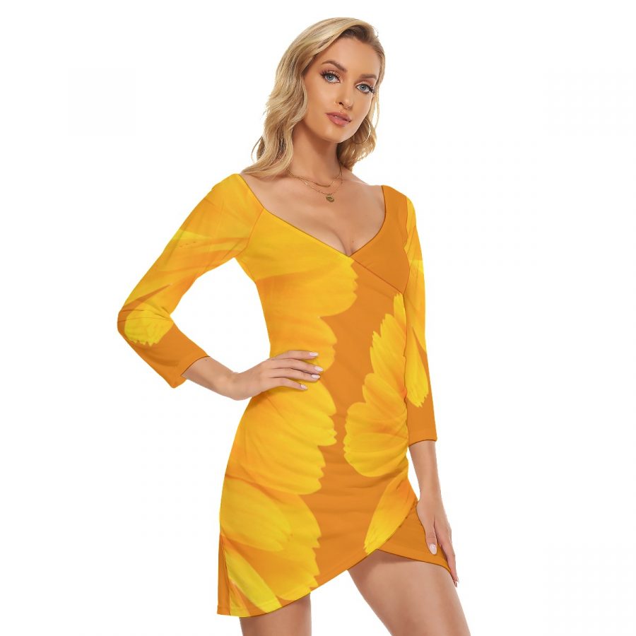 All-Over Print Women's Off-shoulder Long Sleeve Dress - Image 3