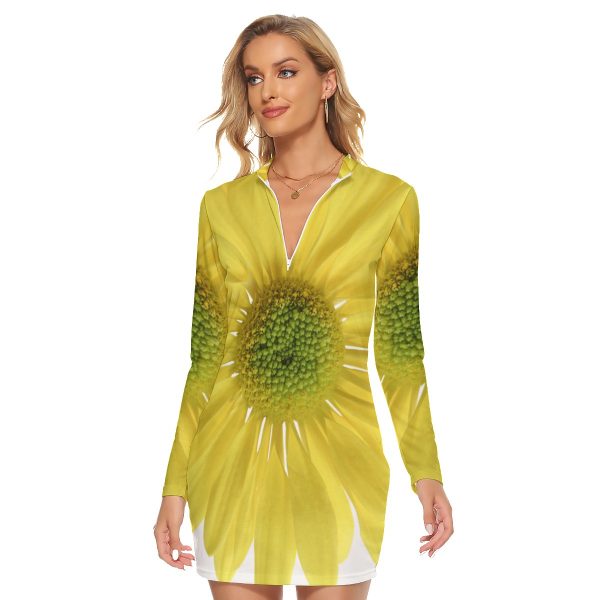 All-Over Print Women's Zip Front Tight Dress