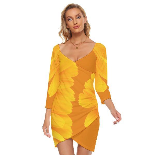 All-Over Print Women's Off-shoulder Long Sleeve Dress