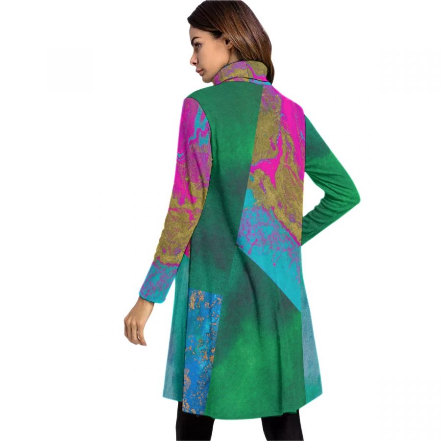All-Over Print Women's High Neck Dress With Long Sleeve - Image 4