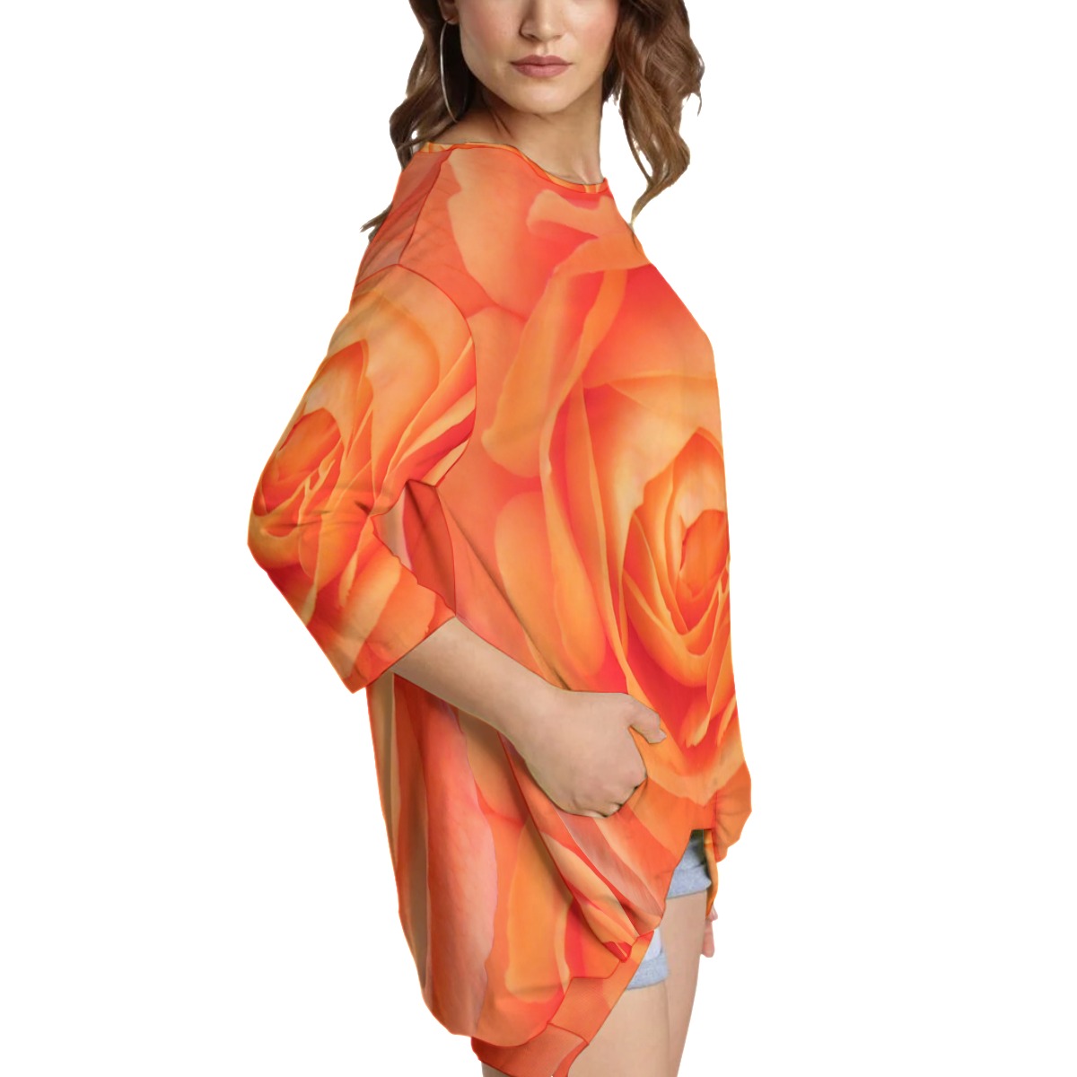 All-Over Print Women's Sweatshirt With Irregular Pleated Hem - Image 2