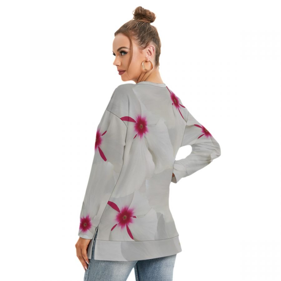 All-Over Print Women's Side Split O-neck Sweatshirt - Image 4