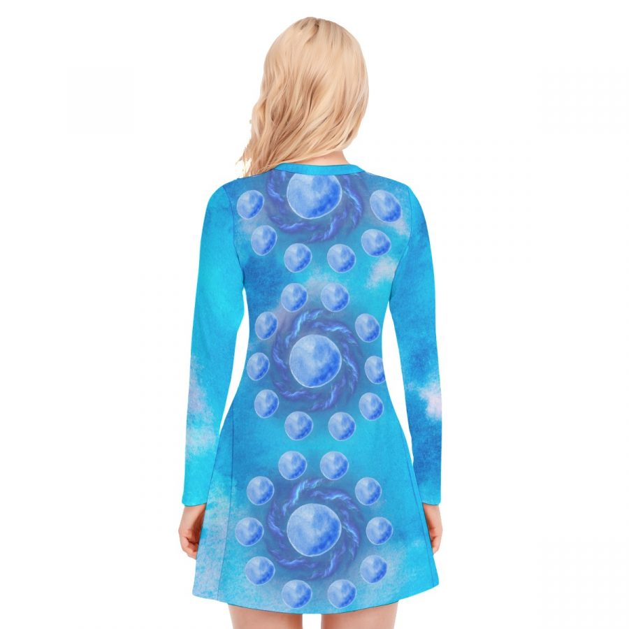 All-Over Print Women's V-neck Long Sleeve Dress - Image 4