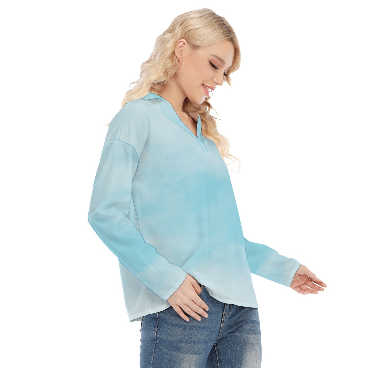 All-Over Print Women's Shirt Collar Blouse | Jersey - Image 2