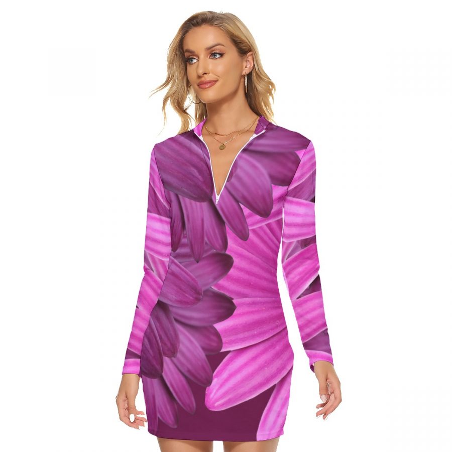 All-Over Print Women's Zip Front Tight Dress