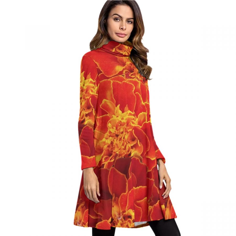 All-Over Print Women's High Neck Dress With Long Sleeve - Image 2