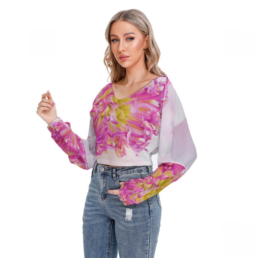 All-Over Print Women's V-neck Drop-shoulder Cropped Sweatshirt - Image 3
