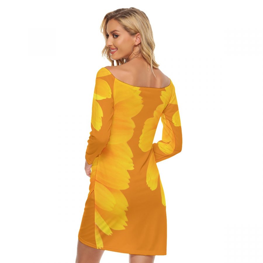 All-Over Print Women's Off-shoulder Long Sleeve Dress - Image 4
