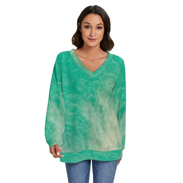 All-Over Print Women's V-neck Imitation Knitted Swteater With Long Sleeve
