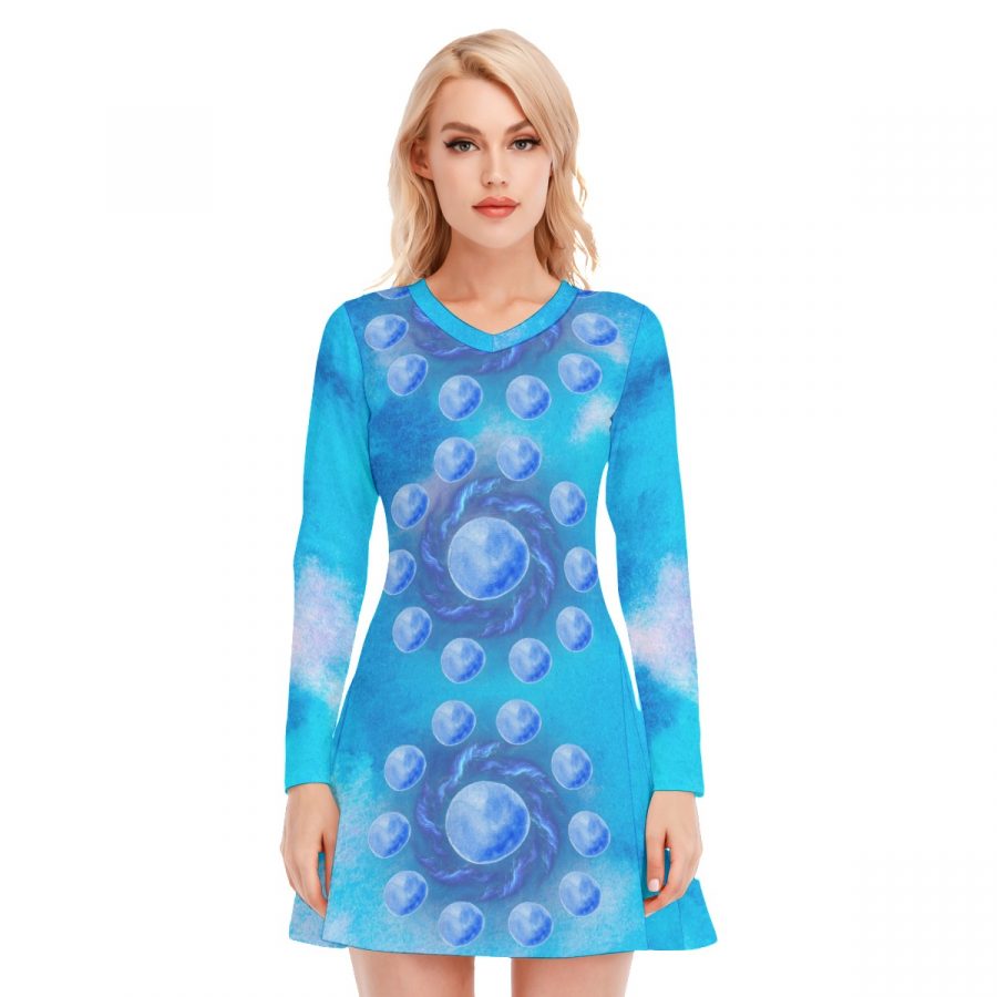 All-Over Print Women's V-neck Long Sleeve Dress