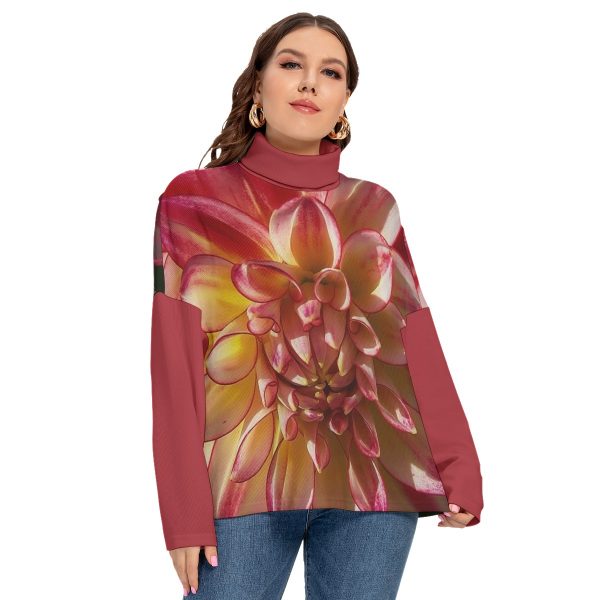 All-Over Print Women's Turtleneck Imitation Knitted Sweater (Plus Size)
