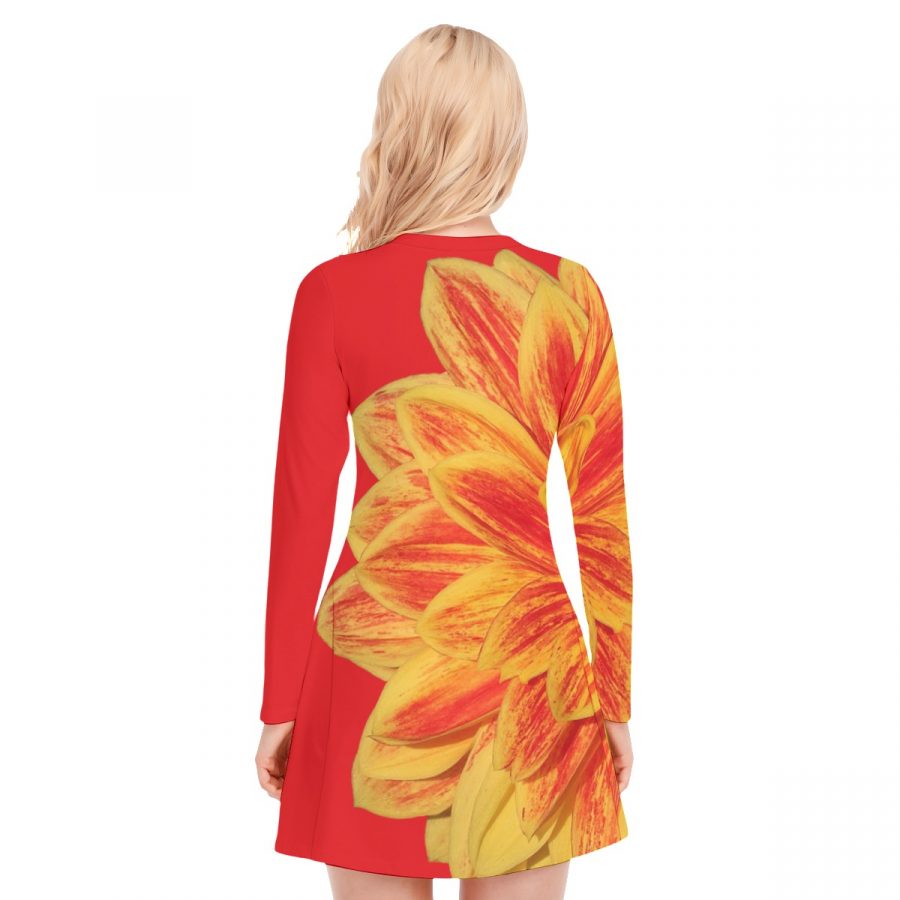 All-Over Print Women's V-neck Long Sleeve Dress - Image 4