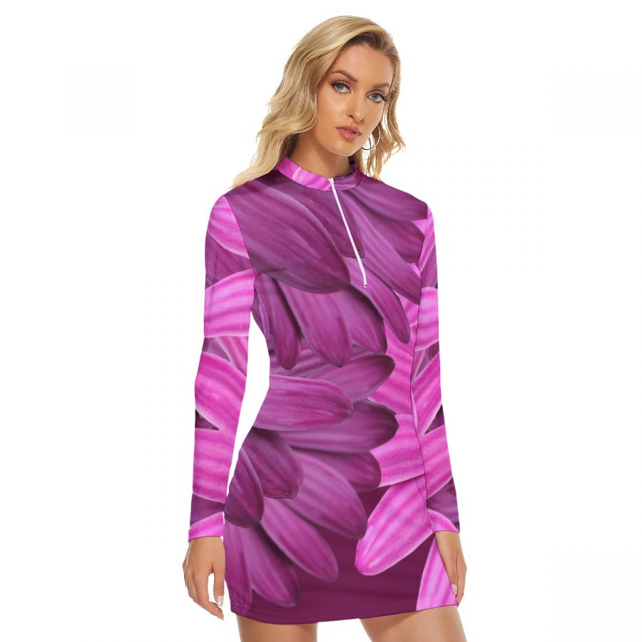 All-Over Print Women's Zip Front Tight Dress - Image 2
