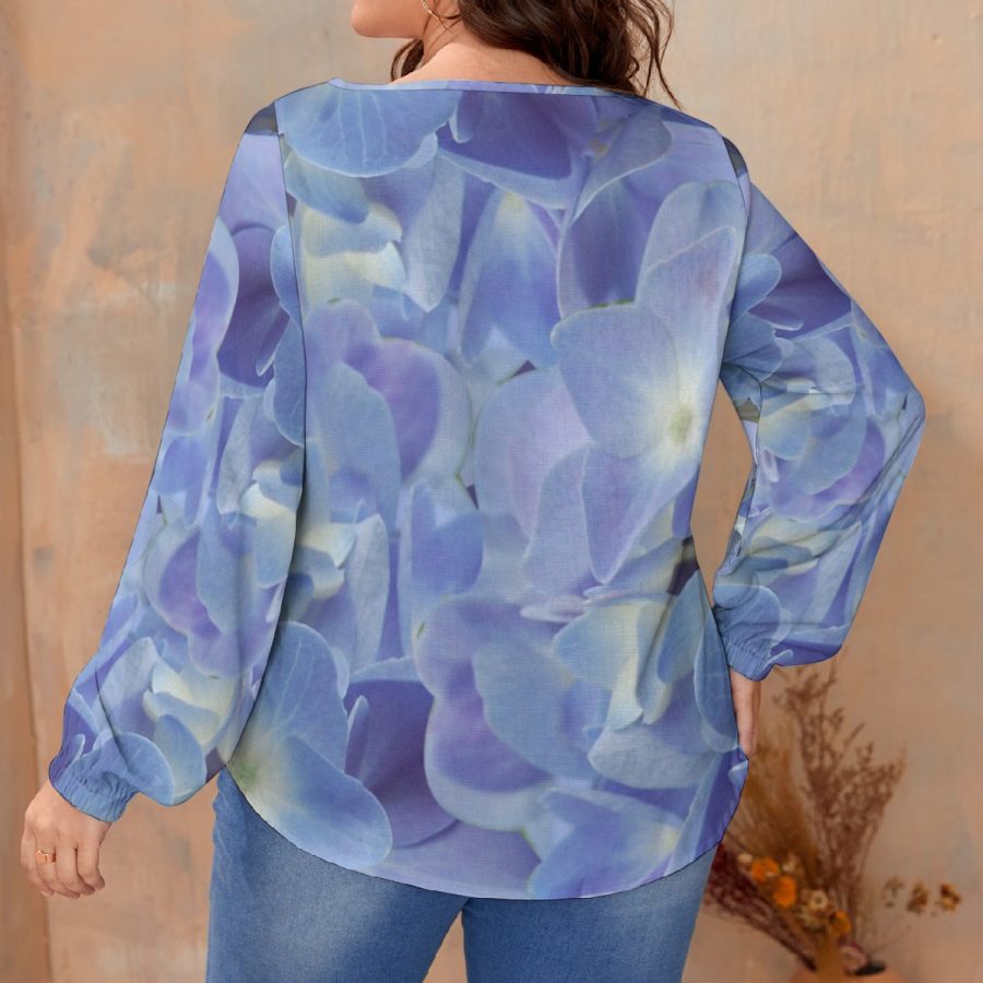 All-Over Print Women's Round Neck Blouse With Waist Knot (Plus Size) - Image 3