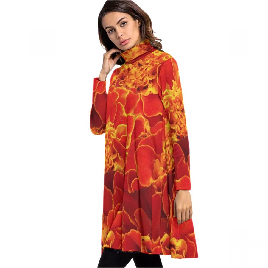 All-Over Print Women's High Neck Dress With Long Sleeve - Image 3