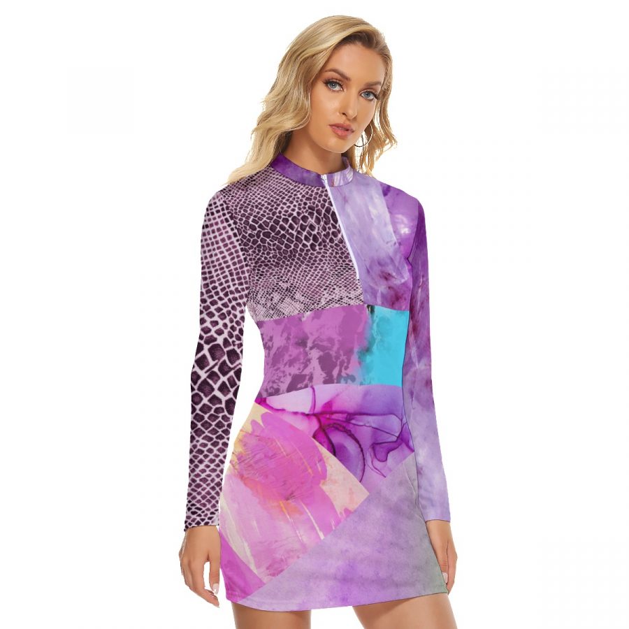 All-Over Print Women's Zip Front Tight Dress - Image 2