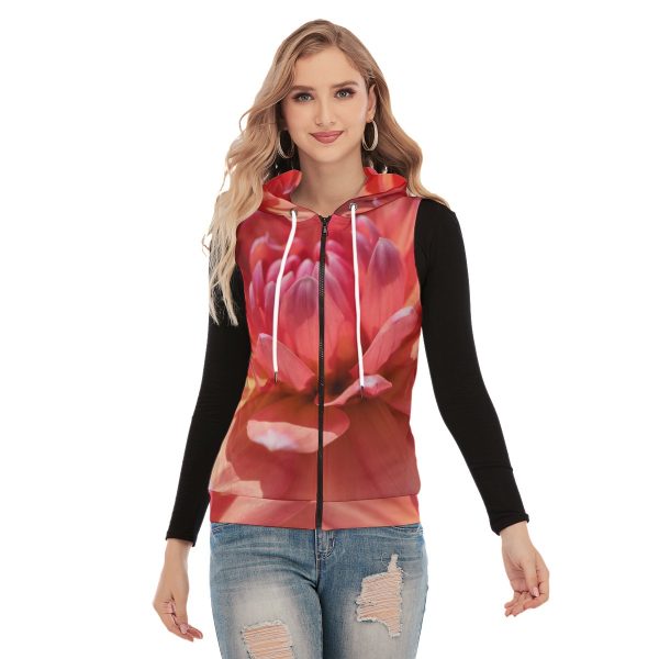 All-Over Print Women's Sleeveless Hoodie With Zipper Closure