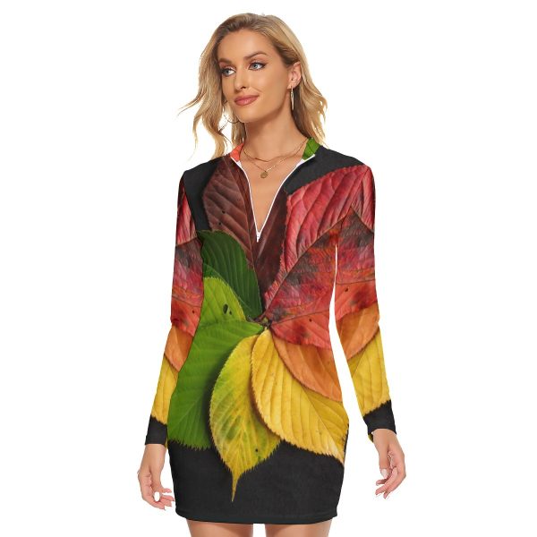 All-Over Print Women's Zip Front Tight Dress