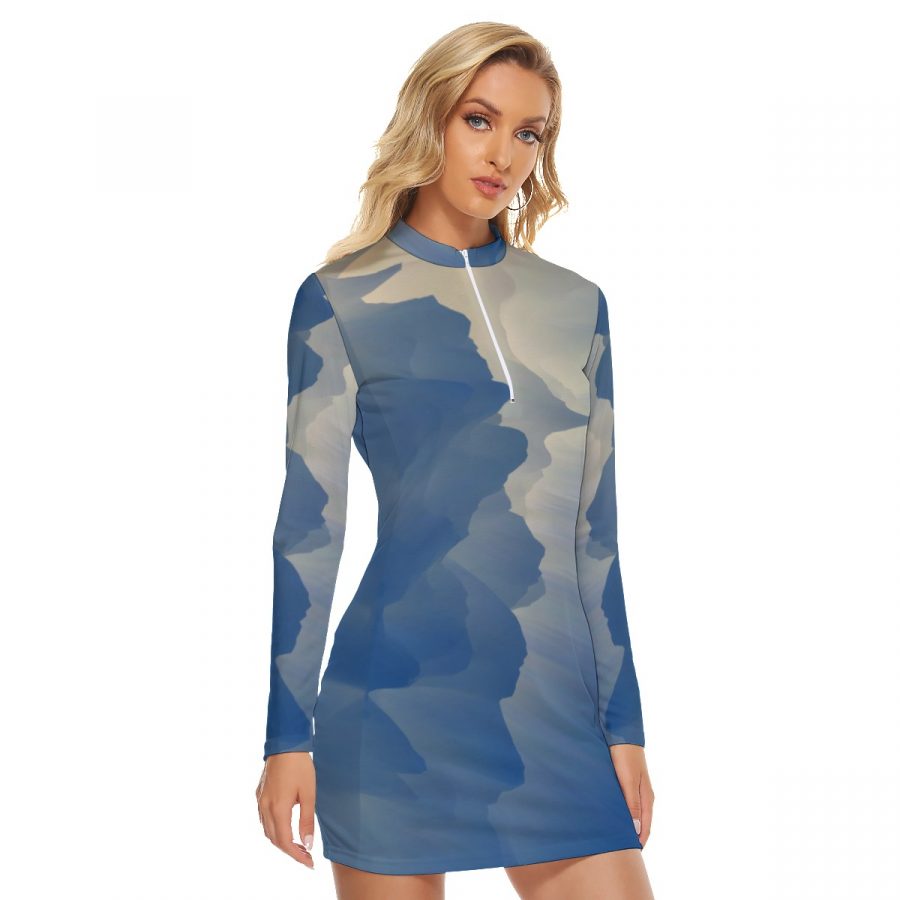 All-Over Print Women's Zip Front Tight Dress - Image 2