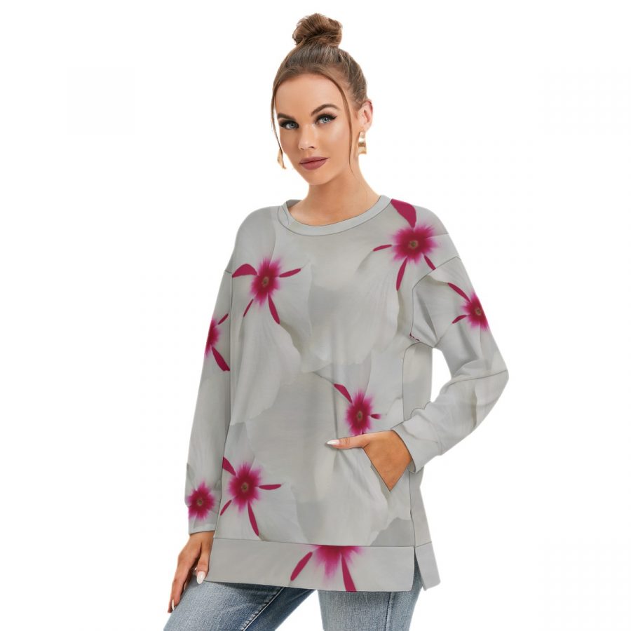 All-Over Print Women's Side Split O-neck Sweatshirt - Image 3