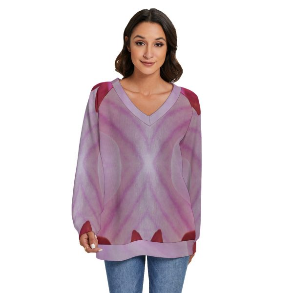 All-Over Print Women's V-neck Imitation Knitted Swteater With Long Sleeve