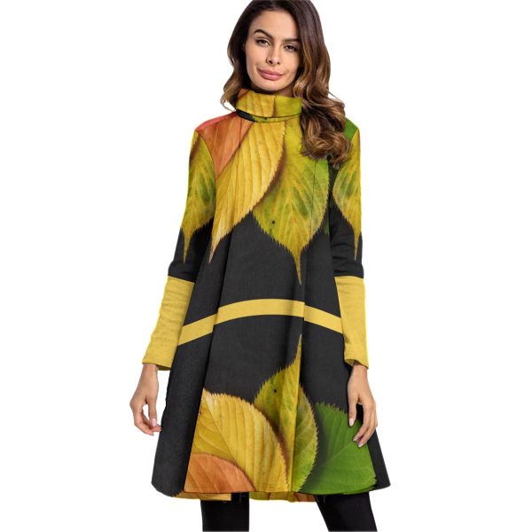 All-Over Print Women's High Neck Dress With Long Sleeve