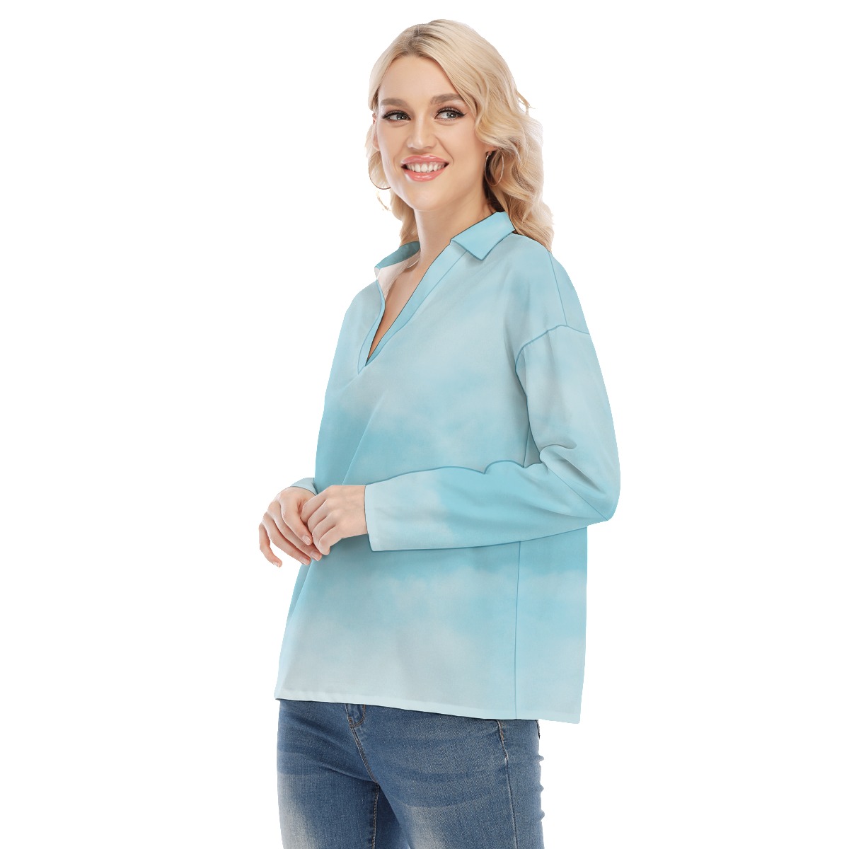 All-Over Print Women's Shirt Collar Blouse | Jersey - Image 3