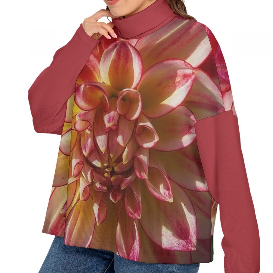 All-Over Print Women's Turtleneck Imitation Knitted Sweater (Plus Size) - Image 3