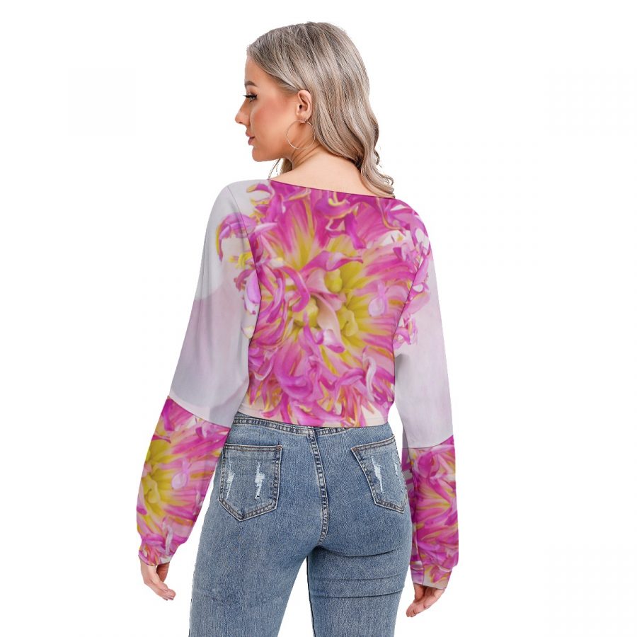 All-Over Print Women's V-neck Drop-shoulder Cropped Sweatshirt - Image 4