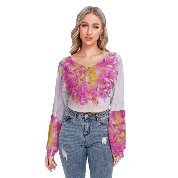 All-Over Print Women's V-neck Drop-shoulder Cropped Sweatshirt