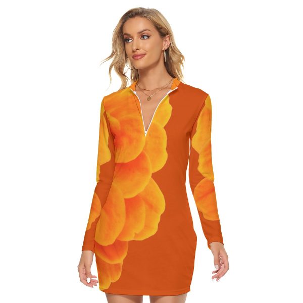 All-Over Print Women's Zip Front Tight Dress