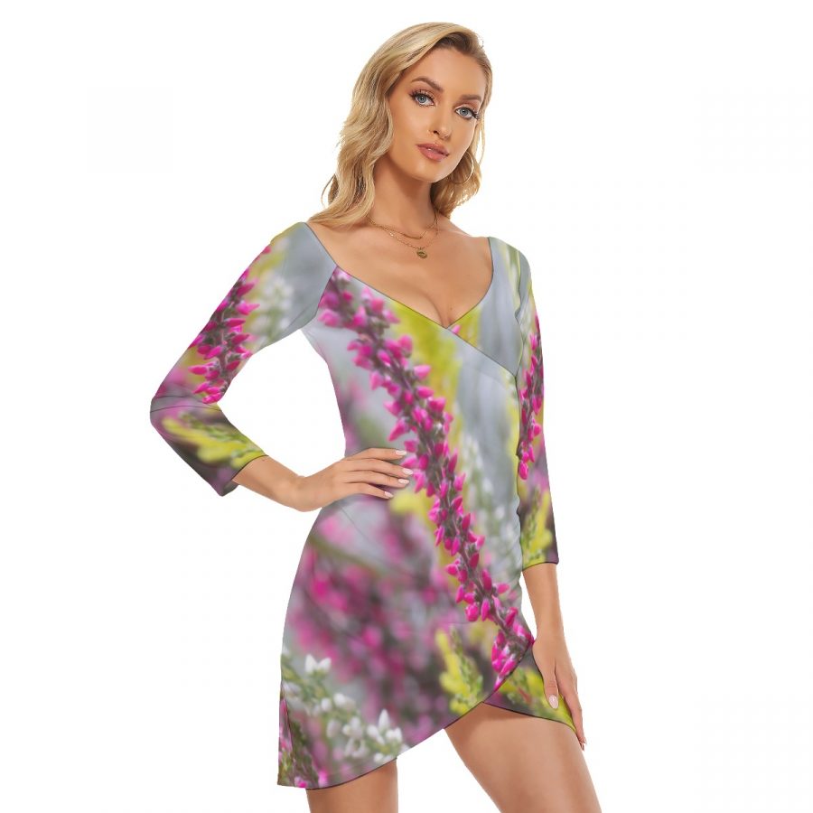 All-Over Print Women's Off-shoulder Long Sleeve Dress - Image 3